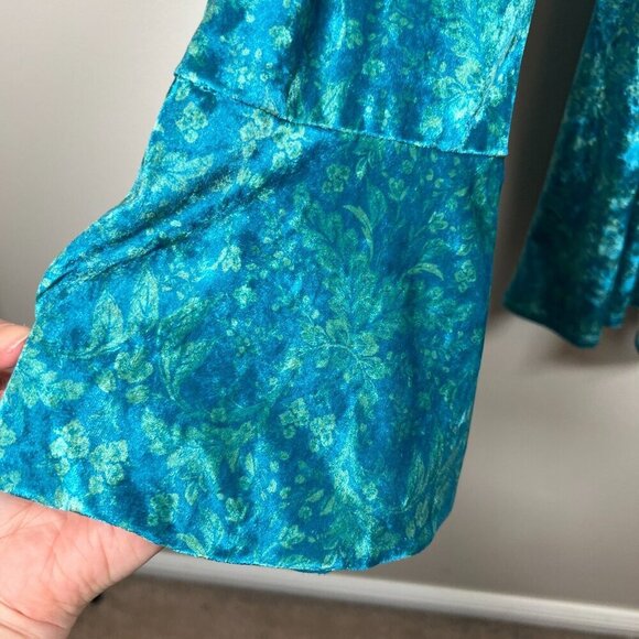Free People Bali Tightrope Romper Size Large Turquoise Velvet Mermaidcore Boho - Picture 6 of 13